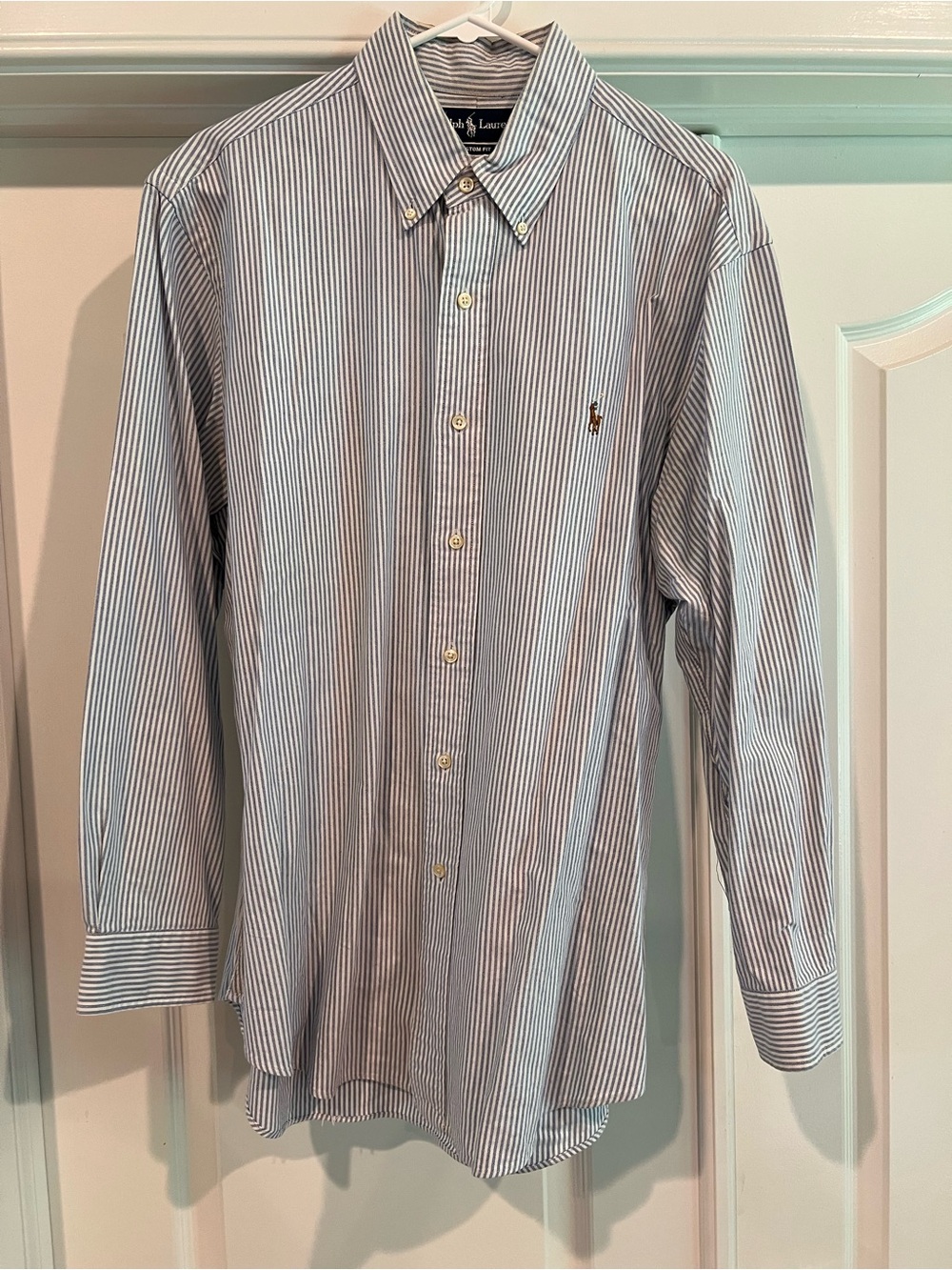 Ralph Lauren Blue & White Striped Button-Down Shirt - men’s custom 16 1/2